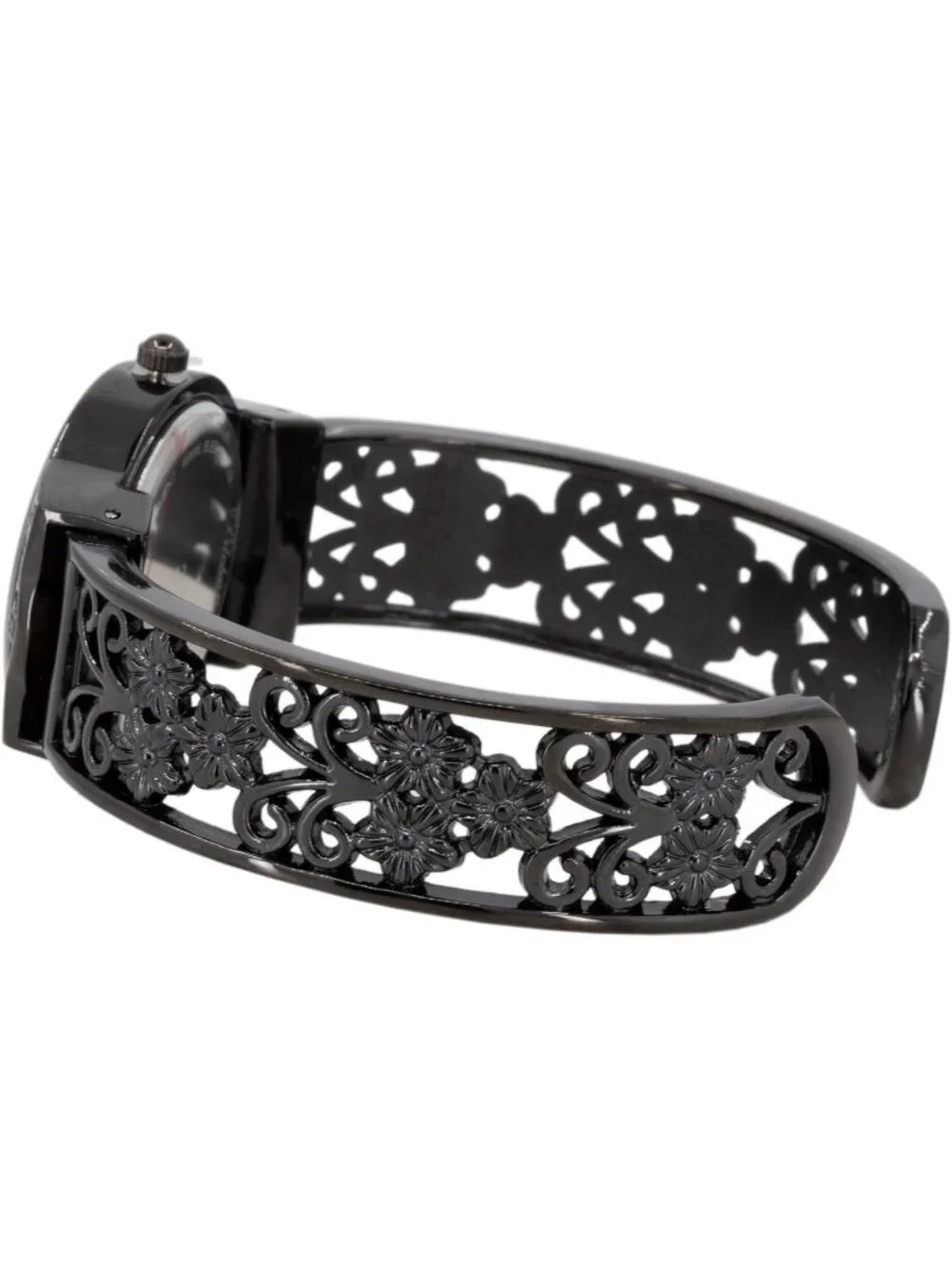 Women's Black Japanese Quart 28mm Case Elegantly Designed Cuff Bangle Watch